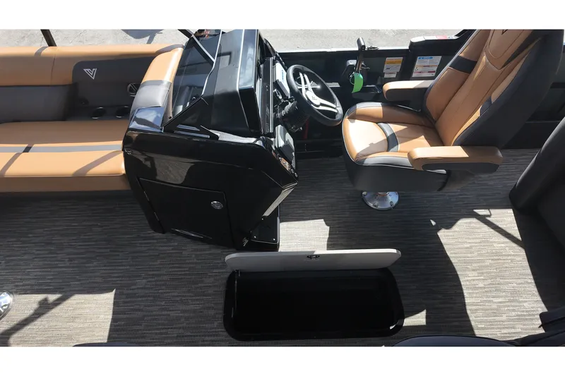 Slide: The Image of Interior of 2027 Viaggio X22S boat with modern seating and steering console. - 14