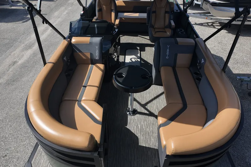 Slide: The Image of Luxurious 2027 Viaggio X22S pontoon boat with spacious seating and modern design. - 6