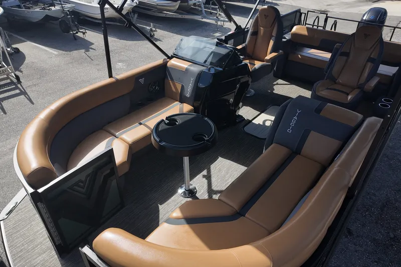 Slide: The Image of Luxurious 2027 Viaggio X22S pontoon boat with spacious seating and modern design. - 7