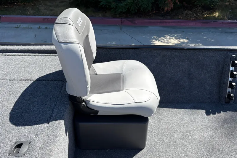 Slide: The Image of 2027 Tracker Bass Tracker Classic XL boat seat, gray upholstery, side view. - 23