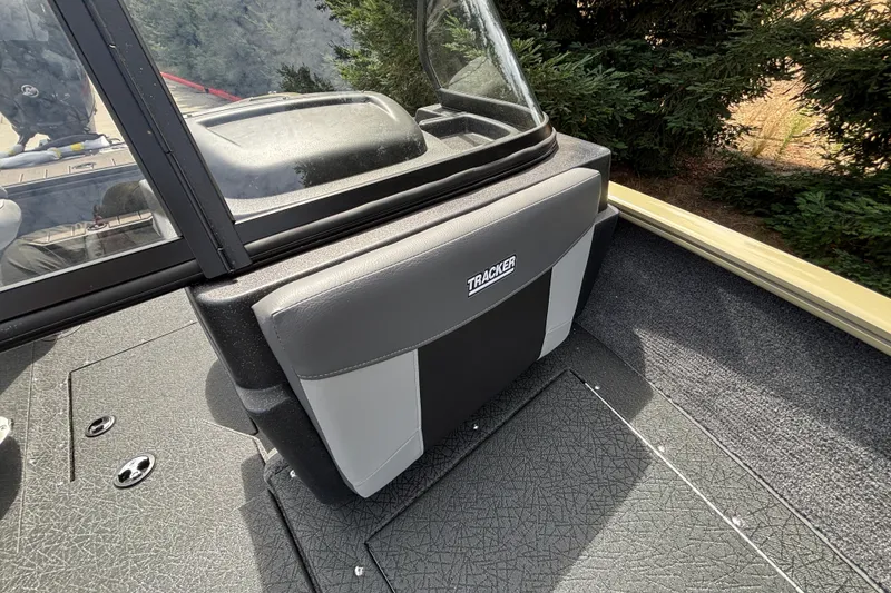 Slide: The Image of 2027 Tracker Pro Guide V-175 Combo boat interior with windshield and seating. - 40