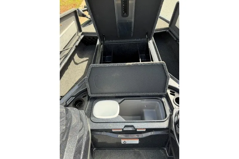 Slide: The Image of Open storage compartments in a 2027 Nitro Z18 XL boat, showcasing interior space. - 9