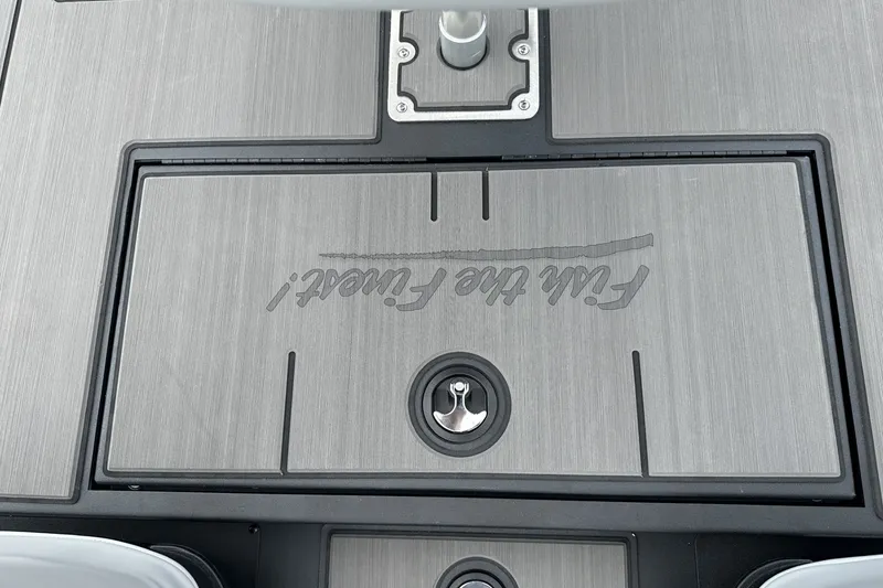 Slide: The Image of 2027 Tracker Pro 170 boat deck with "Fish the Finest" engraving and latch. - 16