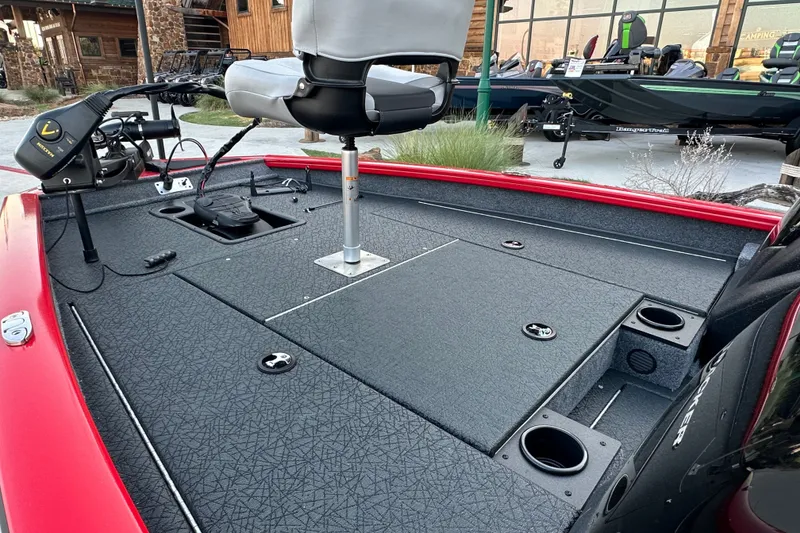 Slide: The Image of 2027 Tracker Pro Team 175 boat deck with seating and fishing equipment. - 16