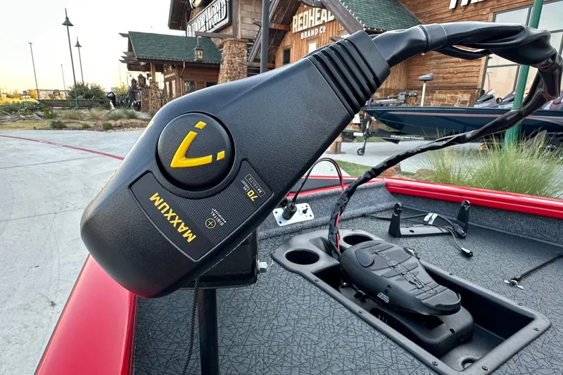 Slide: The Image of Trolling motor on 2027 Tracker Pro Team 175 boat, outdoor setting. - 17