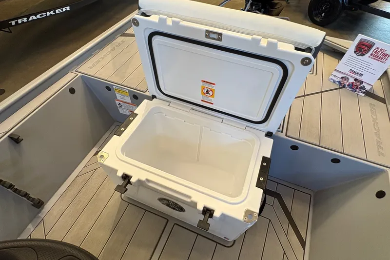Slide: The Image of Open cooler on 2027 Tracker Bass Tracker Classic CC boat deck. - 13