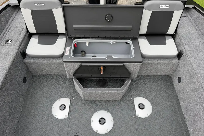 Slide: The Image of 2027 Tracker Pro Guide V-175 Combo boat interior with seating and storage compartments. - 13