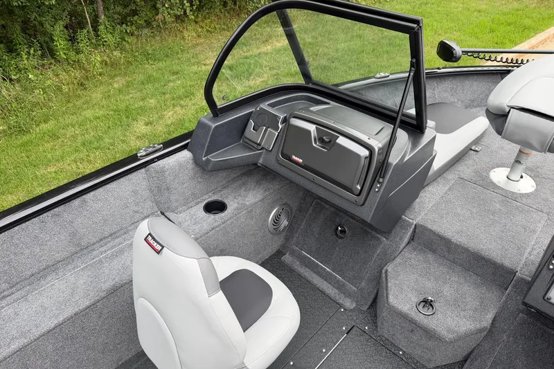 Slide: The Image of Interior of 2027 Tracker Pro Guide V-175 Combo boat with seating and dashboard. - 20
