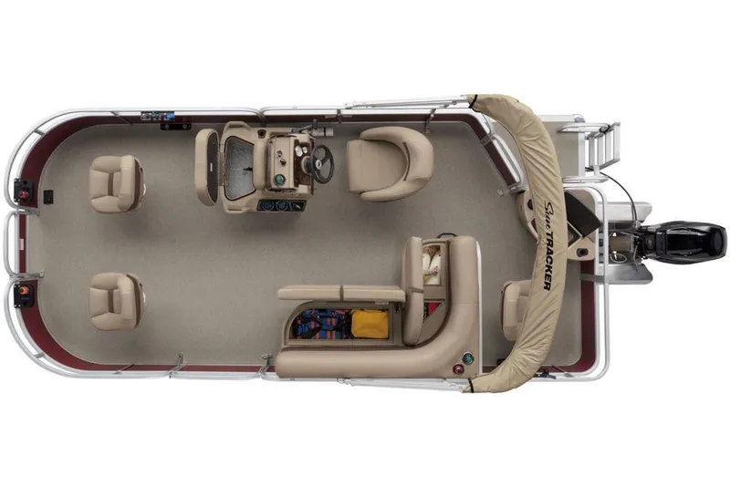 Slide: The Image of Top view of a Sun Tracker Bass Buggy 18 DLX pontoon boat with seating and a helm console. - 16