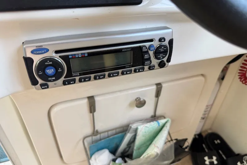 Slide: The Image of Jensen stereo system in a 2011 Catamaran Cruisers Lil Hobo 31 boat interior. - 18