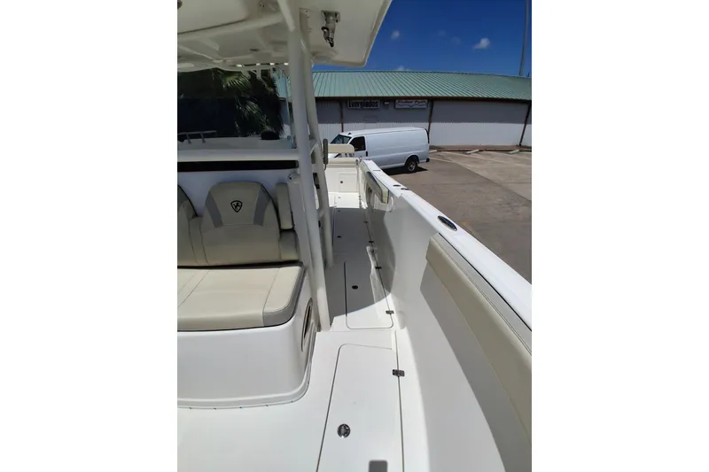 Slide: The Image of 2020 Century 3200 Center Console boat interior with seating and storage compartments. - 10