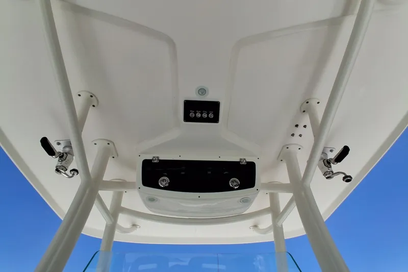 Slide: The Image of Underside view of 2020 Century 3200 Center Console boat's T-top structure. - 4