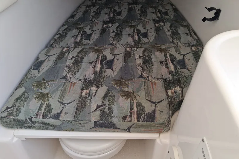 Slide: The Image of Cushioned interior of 2020 Century 3200 Center Console boat with patterned upholstery. - 13