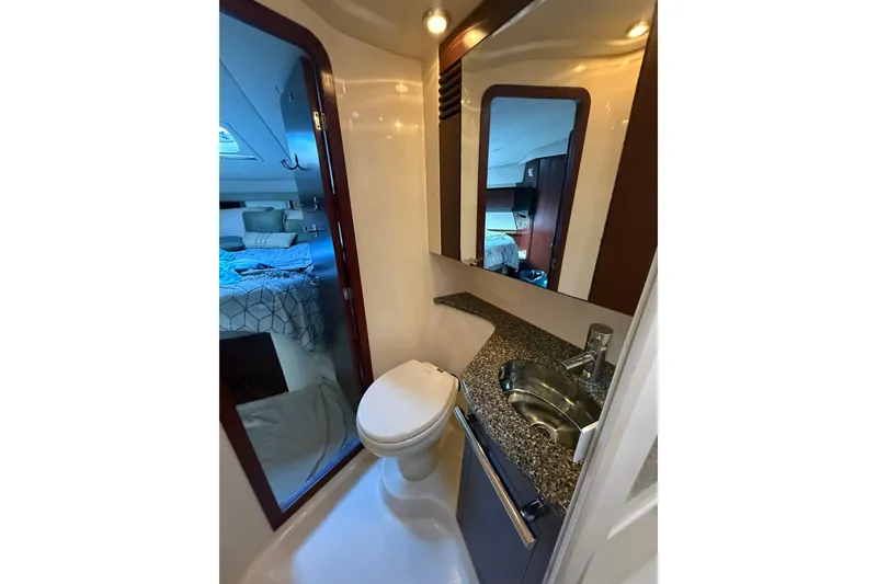 Slide: The Image of Luxurious bathroom interior of 2008 Sea Ray 44 Sedan Bridge yacht with modern amenities. - 45