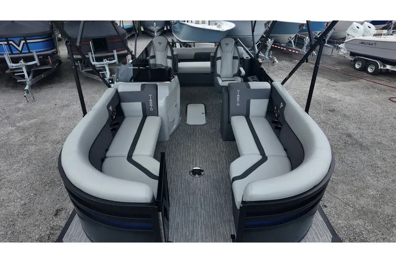 Slide: The Image of 2027 Viaggio X22S pontoon boat with spacious seating and modern design. - 7