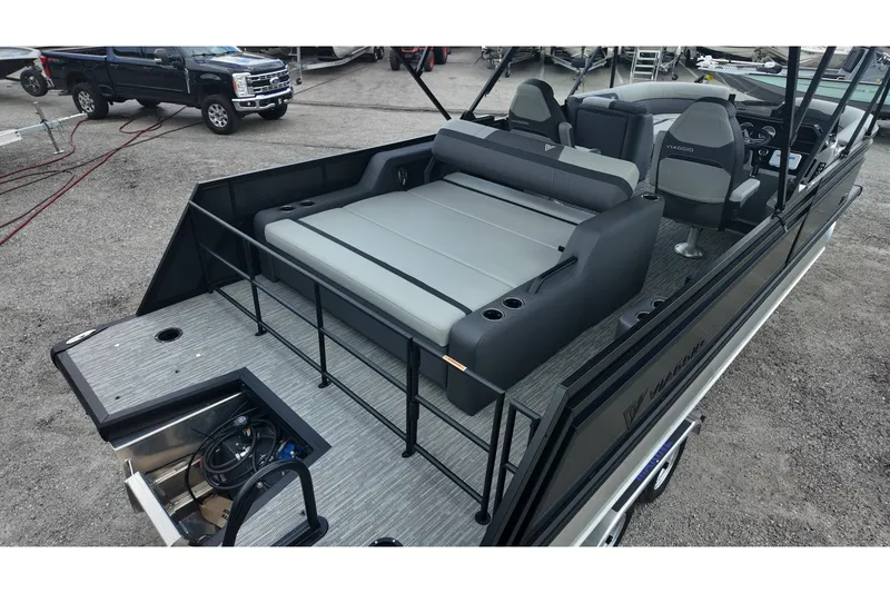 Slide: The Image of 2027 Viaggio X22S pontoon boat with spacious seating and modern design. - 3