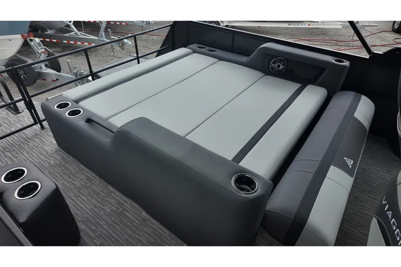 Slide: The Image of Luxurious interior of 2027 Viaggio X22S boat with comfortable seating and cup holders. - 15