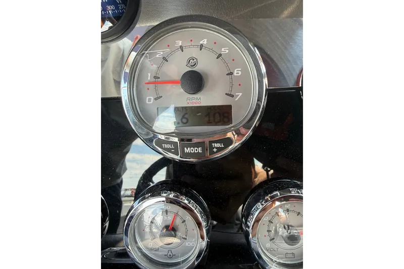 Slide: The Image of Close-up of 2022 Formula 270 Bowrider dashboard gauges displaying RPM and engine hours. - 17