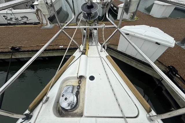 Slide: The Image of Bow of 2008 Beneteau Oceanis 46 sailboat docked at marina. - 7