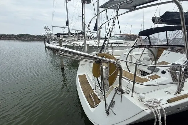 Slide: The Image of Sailing yacht Beneteau Oceanis 46, 2008 model, docked in a marina. - 9