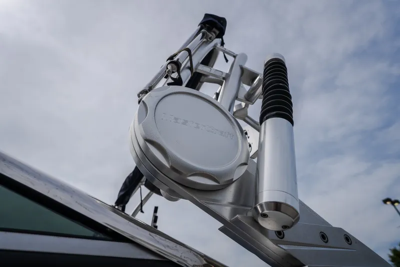 Slide: The Image of Close-up of 2012 MasterCraft X55 boat tower against a cloudy sky. - 14