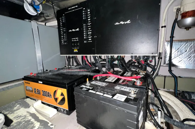 Slide: The Image of Electrical system of a 2003 Sea Ray 480 Motor Yacht with batteries and wiring. - 45