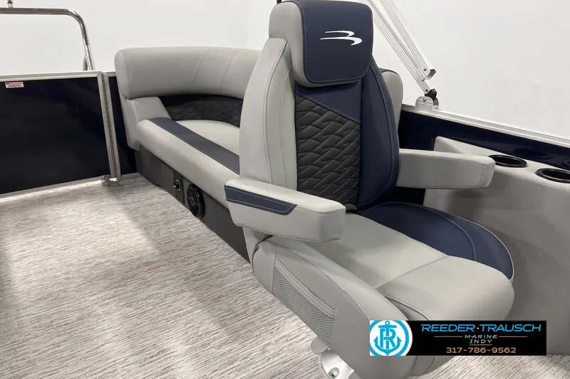 Slide: The Image of Luxurious seating in 2027 Bennington 21 SSR pontoon boat interior. - 4