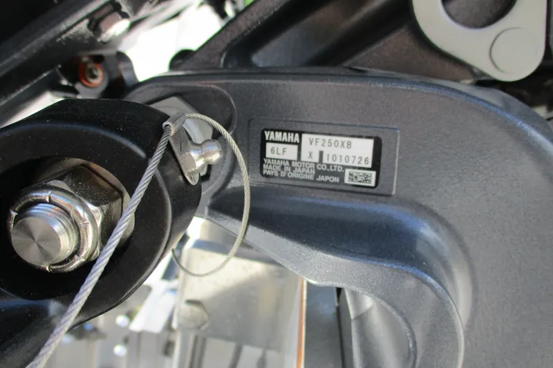 Slide: The Image of Close-up of Yamaha VF250XB engine part on 2027 Sportsman Masters 227 Bay Boat. - 15