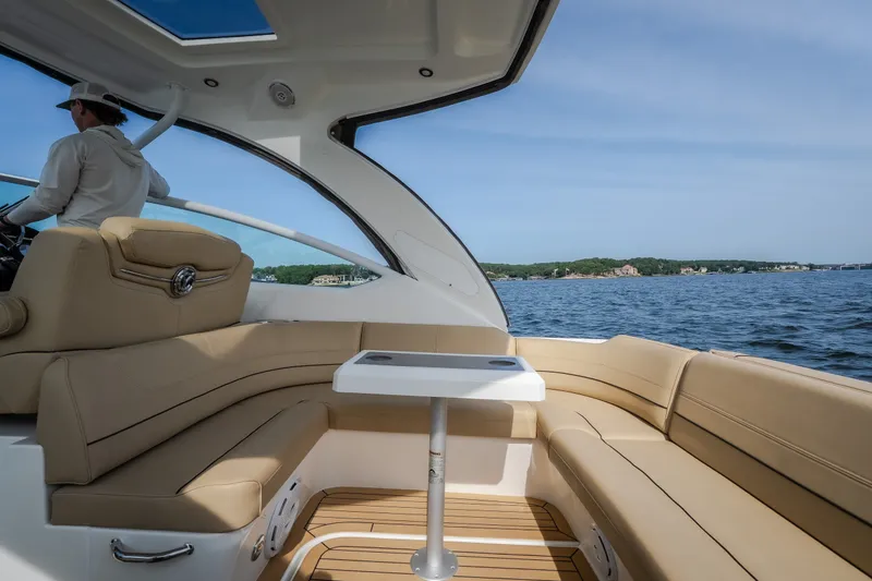 Slide: The Image of Luxurious 2012 Cruisers Yachts 380 Express interior with scenic ocean view. - 17