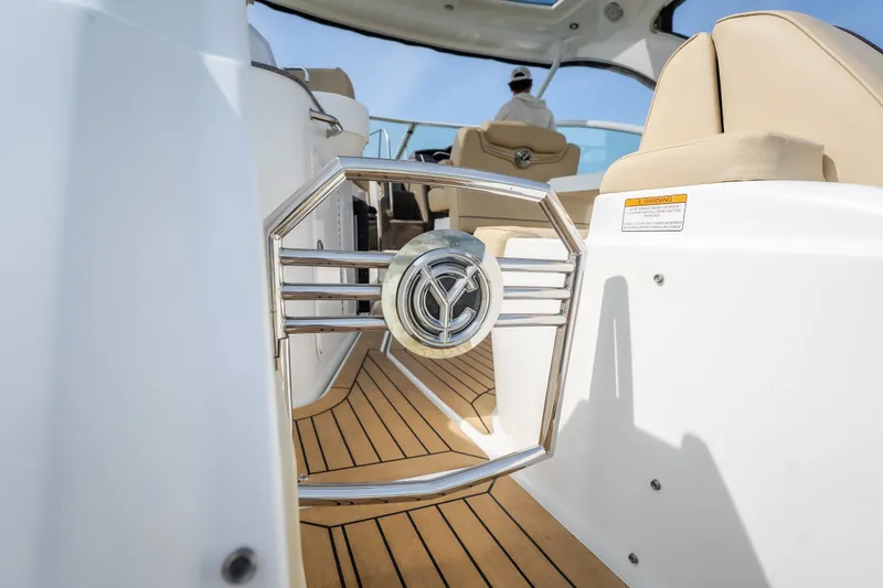 Slide: The Image of 2012 Cruisers Yachts 380 Express interior with sleek design and luxurious seating. - 72