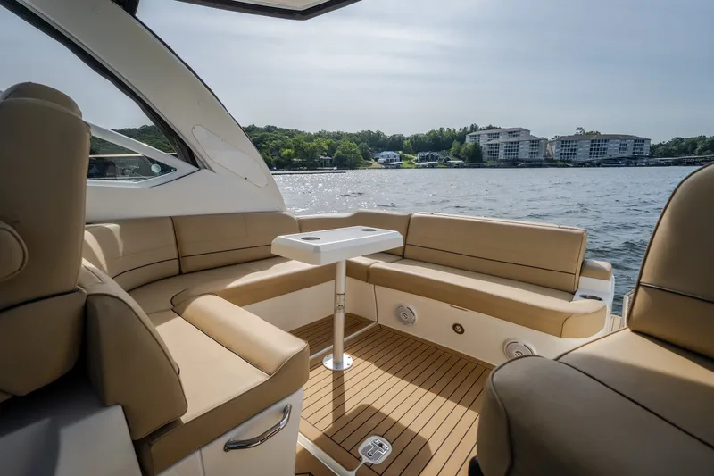 Slide: The Image of Luxurious 2012 Cruisers Yachts 380 Express interior with scenic waterfront view. - 28
