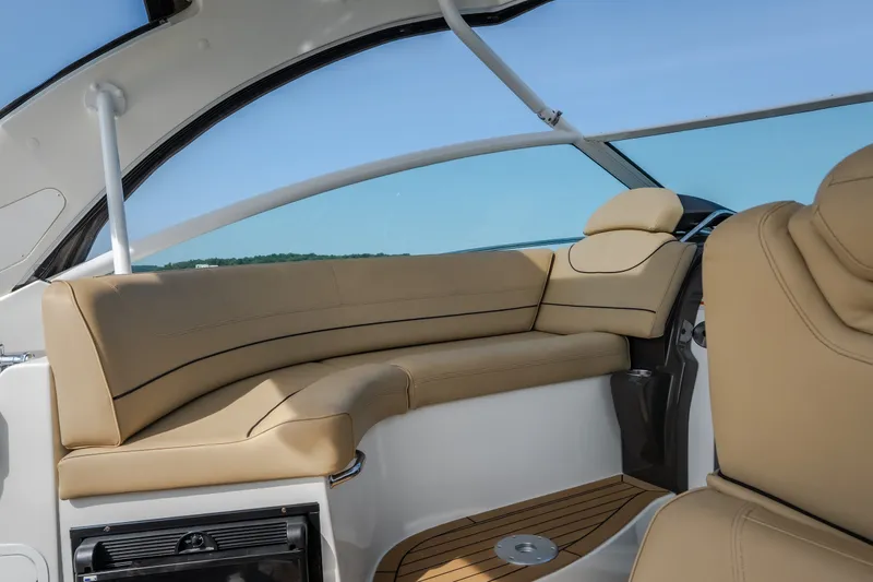 Slide: The Image of Luxurious interior of 2012 Cruisers Yachts 380 Express with beige seating and sleek design. - 22