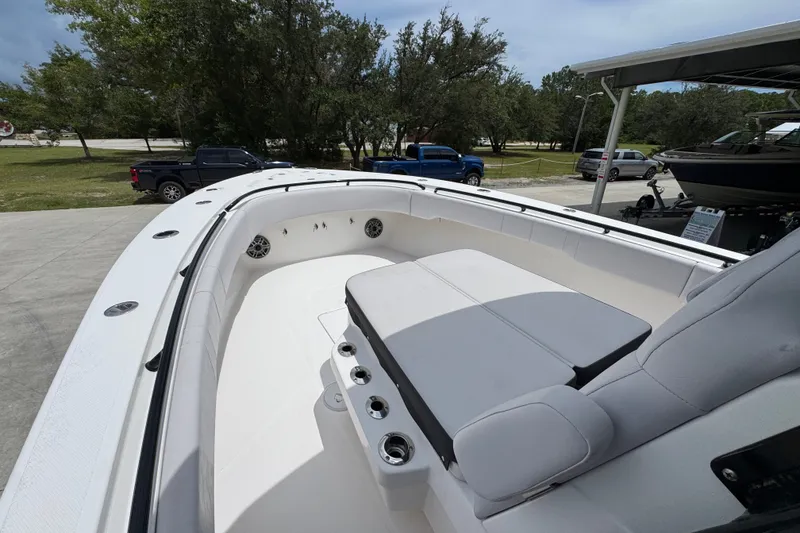 Slide: The Image of 2024 Fountain 34 Tournament Edition boat with spacious seating and sleek design. - 23
