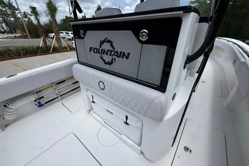 Slide: The Image of 2024 Fountain 34 Tournament Edition boat interior with seating and storage compartments. - 41