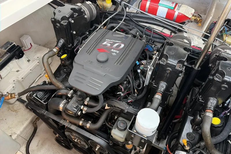 Slide: The Image of Engine compartment of a 2007 Sea Ray 290 Sundancer with MerCruiser 5.0 MPI engine. - 38