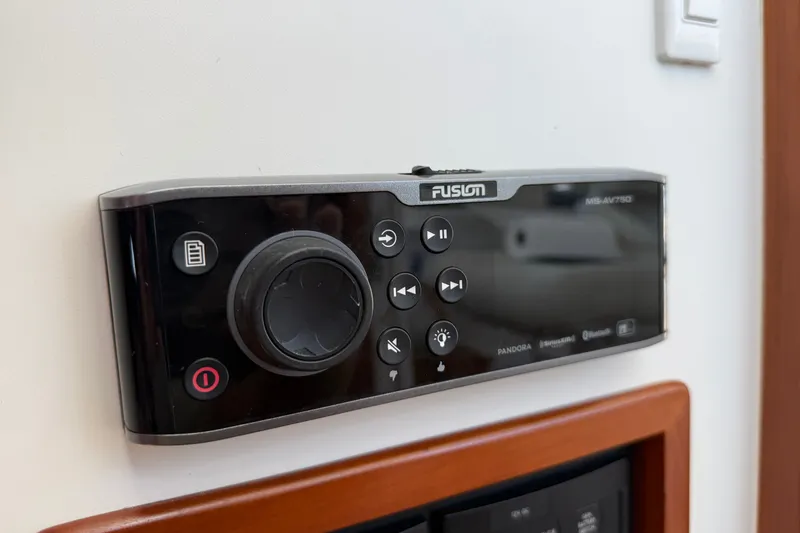 Slide: The Image of Fusion MS-AV750 marine stereo system on 2018 MJM 35z yacht interior wall. - 37
