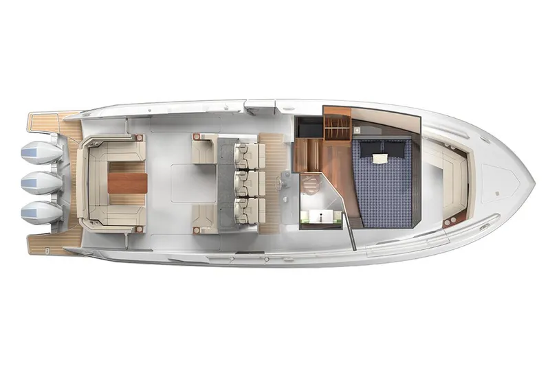 Slide: The Image of Manufacturer Provided Image: 2024 Tiara Yachts 38 LS top view layout with triple engines and luxurious interior. - 50