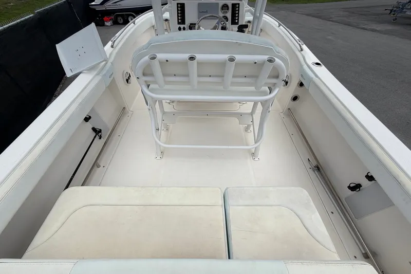 Slide: The Image of 2019 Robalo R222 Center Console boat interior with seating and console view. - 15