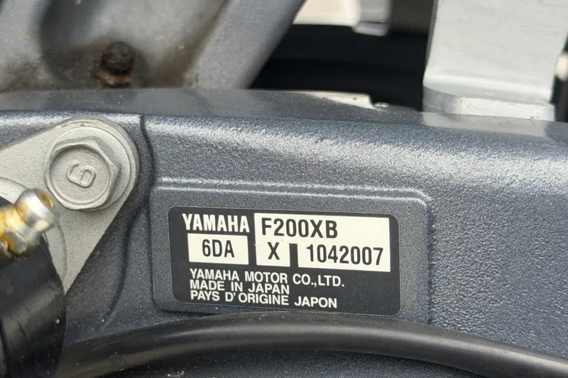 Slide: The Image of Yamaha F200XB engine label on 2019 Robalo R222 Center Console boat. - 72