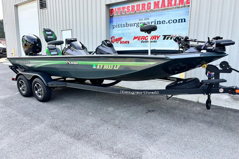 Slide: The Image of 2025 Ranger RT198P boat on trailer at Pittsburg Marine dealership. - 1