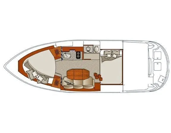 Slide: The Image of Layout of the 2006 Four Winns 378 Vista with sleeping areas, kitchen, and seating area. - 32
