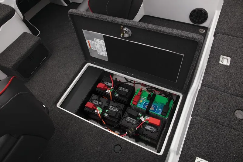 Slide: The Image of Battery compartment inside a 2019 Nitro ZV19 Pro boat. - 19