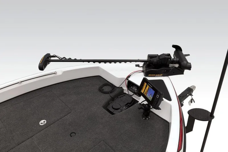 Slide: The Image of The image shows the deck of a Nitro ZV19 Pro boat with a fish finder and trolling motor. - 17