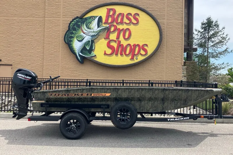 The Image of 2027 Tracker Grizzly 1756 T Marsh boat at Bass Pro Shops display. - 0