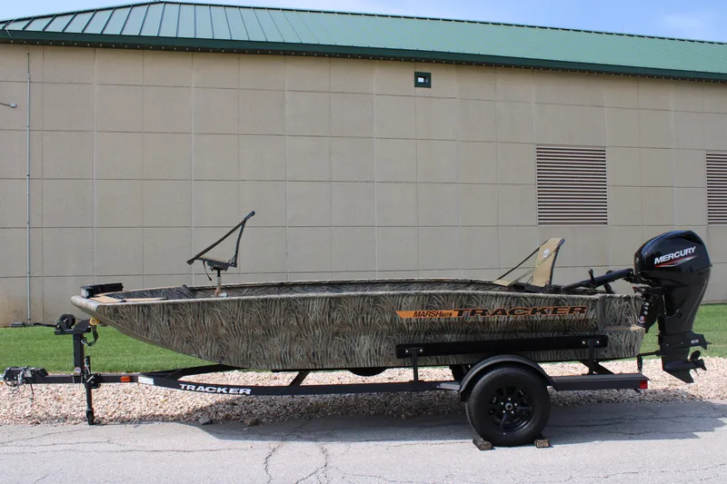 The Image of 2027 Tracker Grizzly 1756 T Marsh boat with Mercury engine on trailer. - 0