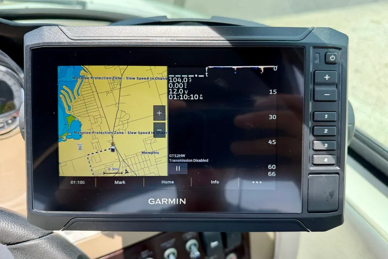 Slide: The Image of Garmin GPS display on 2013 Sea Ray 260 Sundeck showing navigation map and data. - 17