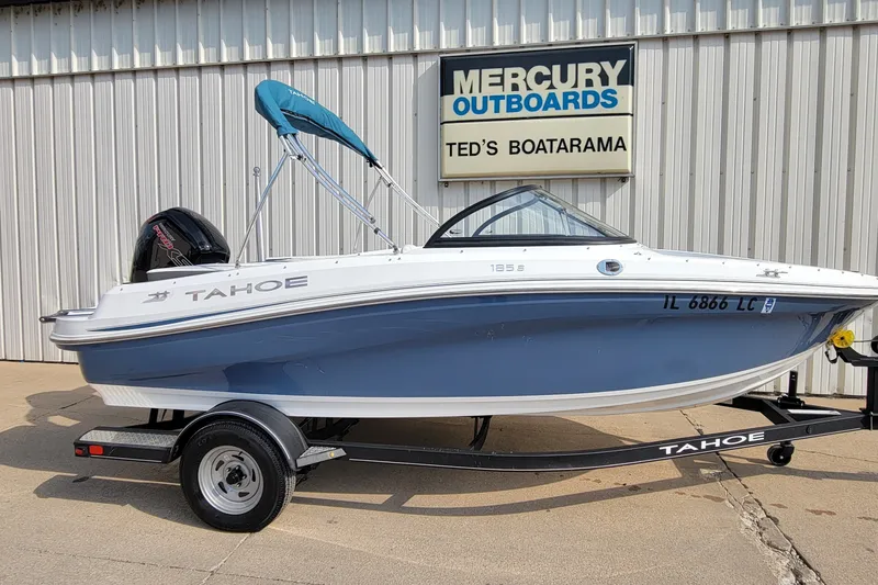 The Image of 2022 Tahoe 185 S boat on trailer at Mercury Outboards dealership. - 0