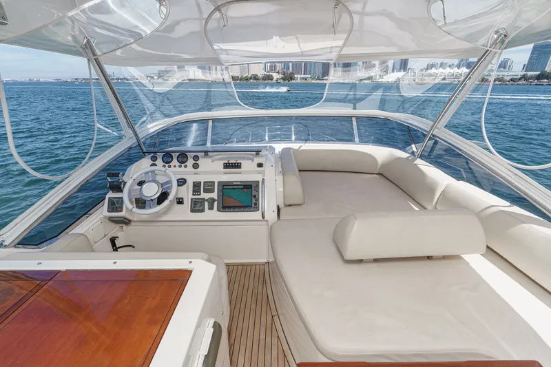 Slide: The Image of Luxurious 2010 Azimut 58 yacht cockpit with modern navigation system and plush seating. - 40