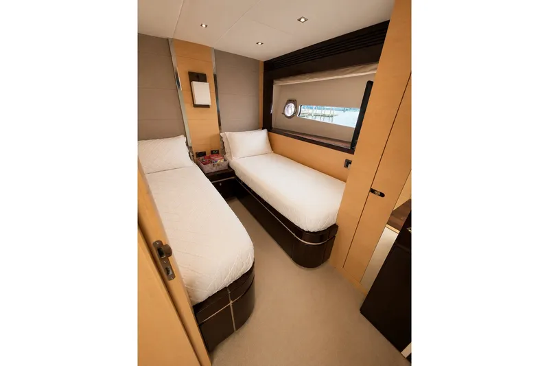 Slide: The Image of Luxurious twin cabin interior of 2014 Sunseeker Predator 68 yacht with modern design. - 35