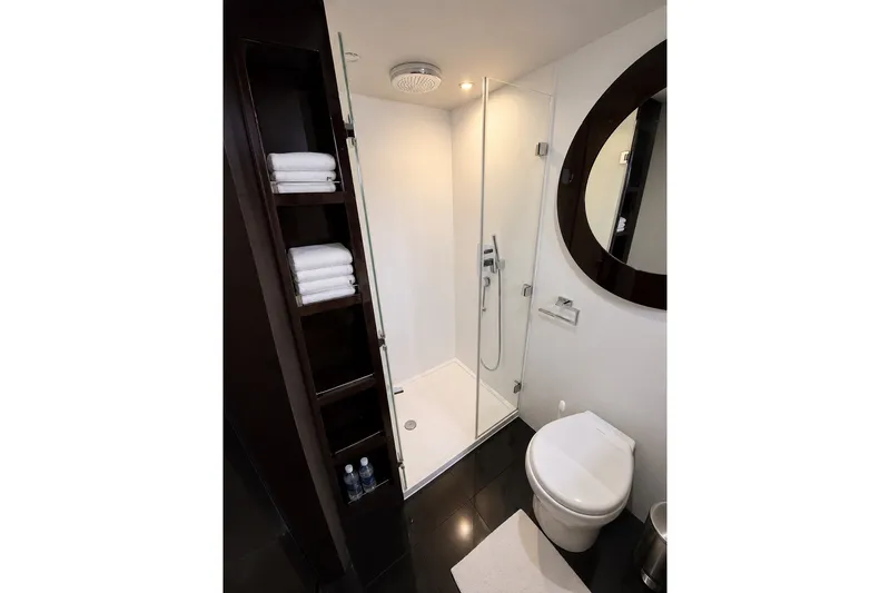 Slide: The Image of Luxurious bathroom in 2014 Sunseeker Predator 68 yacht with shower and modern amenities. - 39